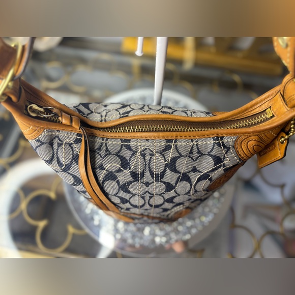 Coach 2007 Bleecker Denim Floral Appliqué Whiskey Leather Flower Bag EUC - Picture 5 of 16